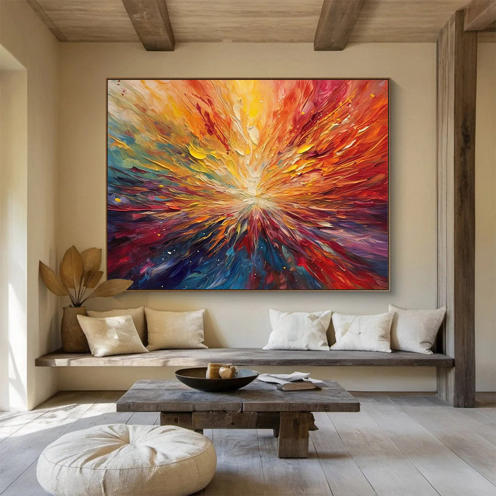 Color Burst Abstract Painting with Vivid Rainbow Hues THY301