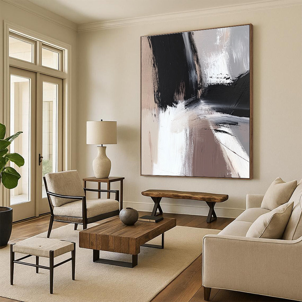Black Beige and Gray Abstract Painting with Subtle Transitions GER504