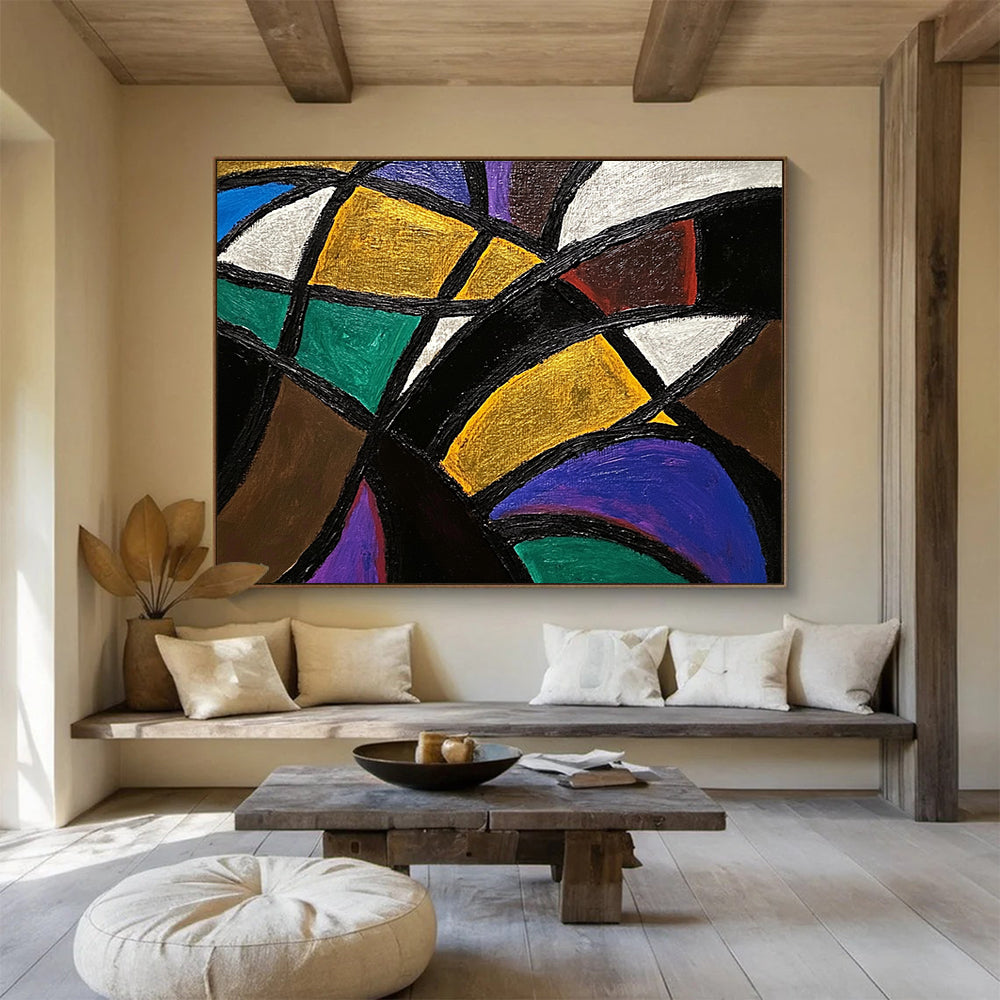 Colorful Geometric - Interlocking Shapes Abstract Painting DYP032