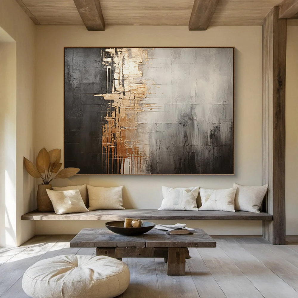 Gray and Gold Abstract Painting with Modern Design THY319