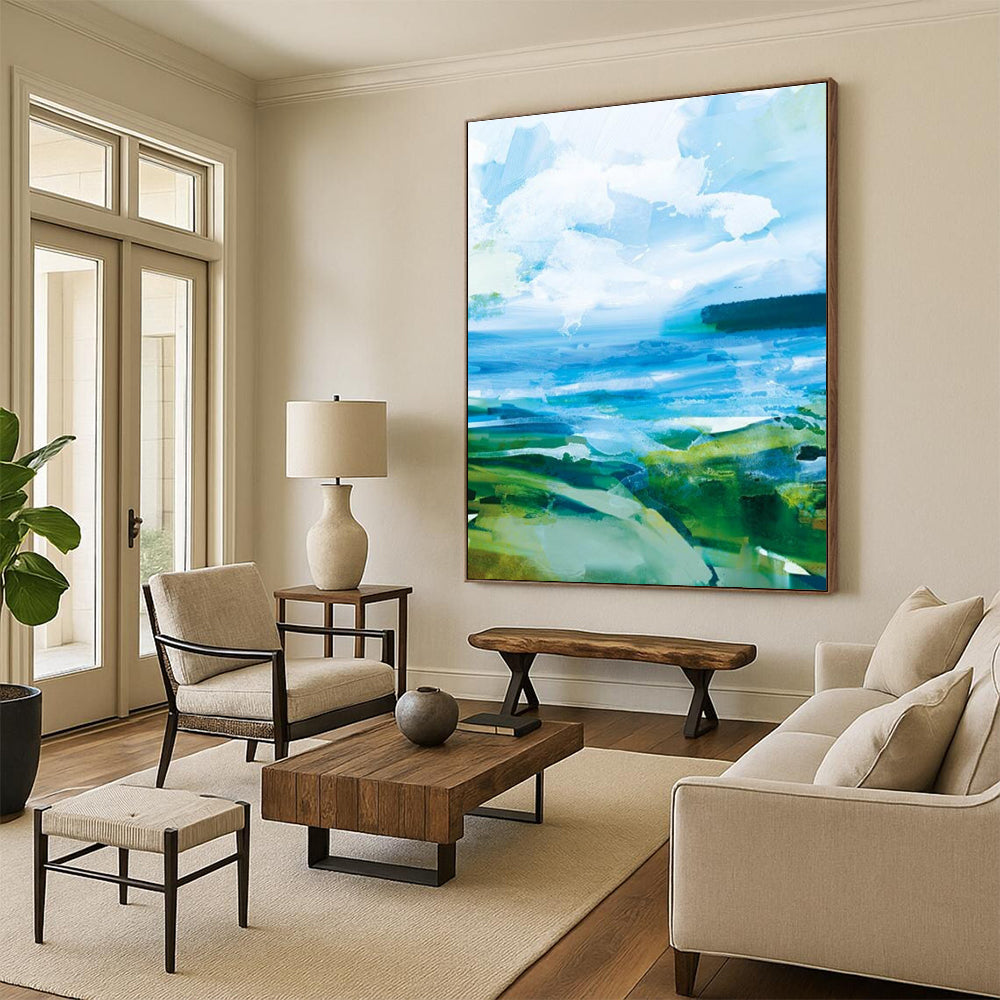 Colorful Coastal Abstract with Blue and Green Tones Painting ADGE183