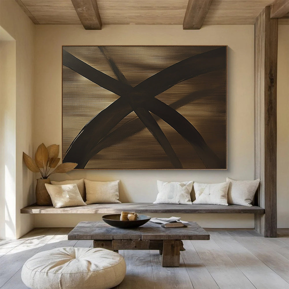 Brown and Black Abstract Cross Painting with Textured Surfaces DYP583