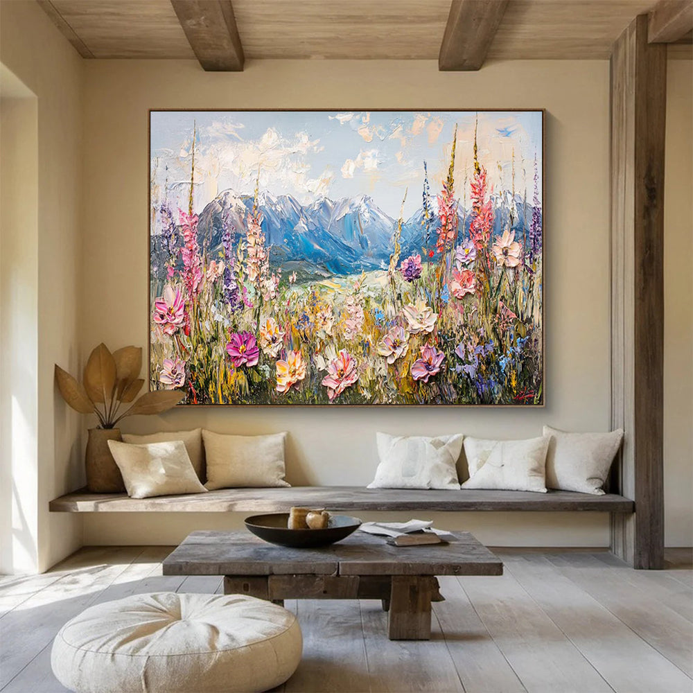 Mountain Flower Field Abstract Painting with Vivid, Natural Beauty THY411