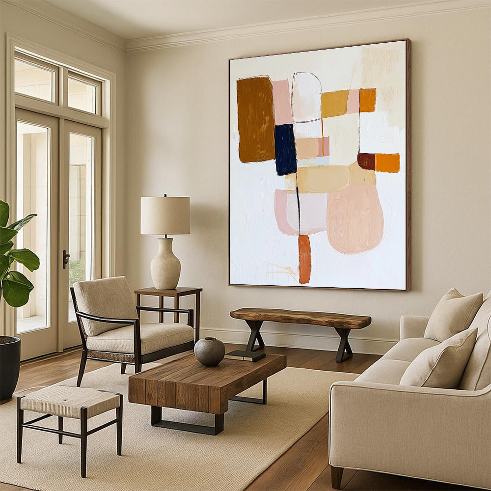 Neutral Block Abstract Painting with Earthy Tones GER700