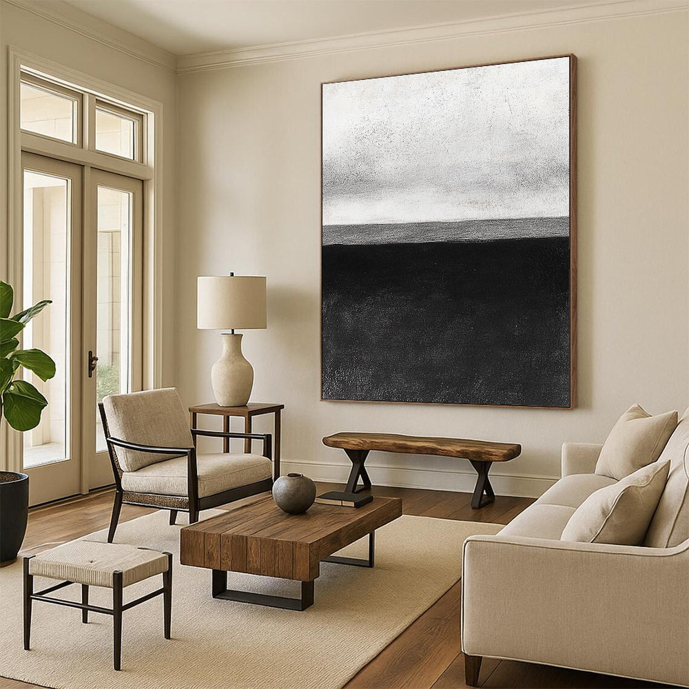Black White Horizon Abstract Painting GER827