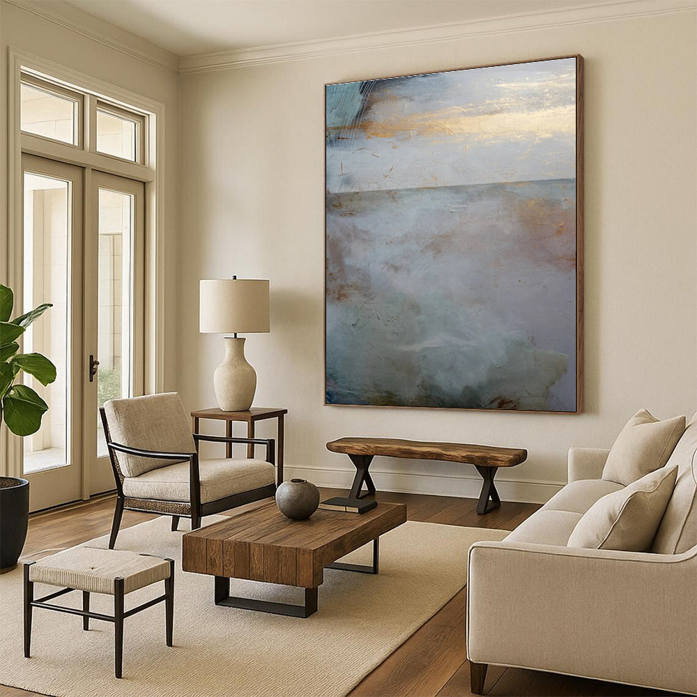 Coastal Abstract with Gold and Soft Tones Painting ADGE173