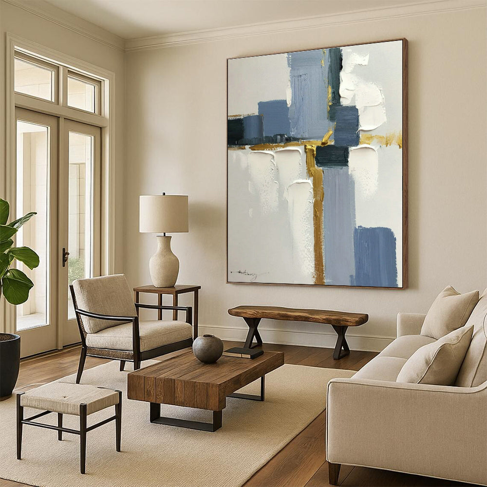 Large Hand-Painted Abstract Painting for Cottage Bedroom Wardrobe Doors and Hallway Coat Closet DLZ1687