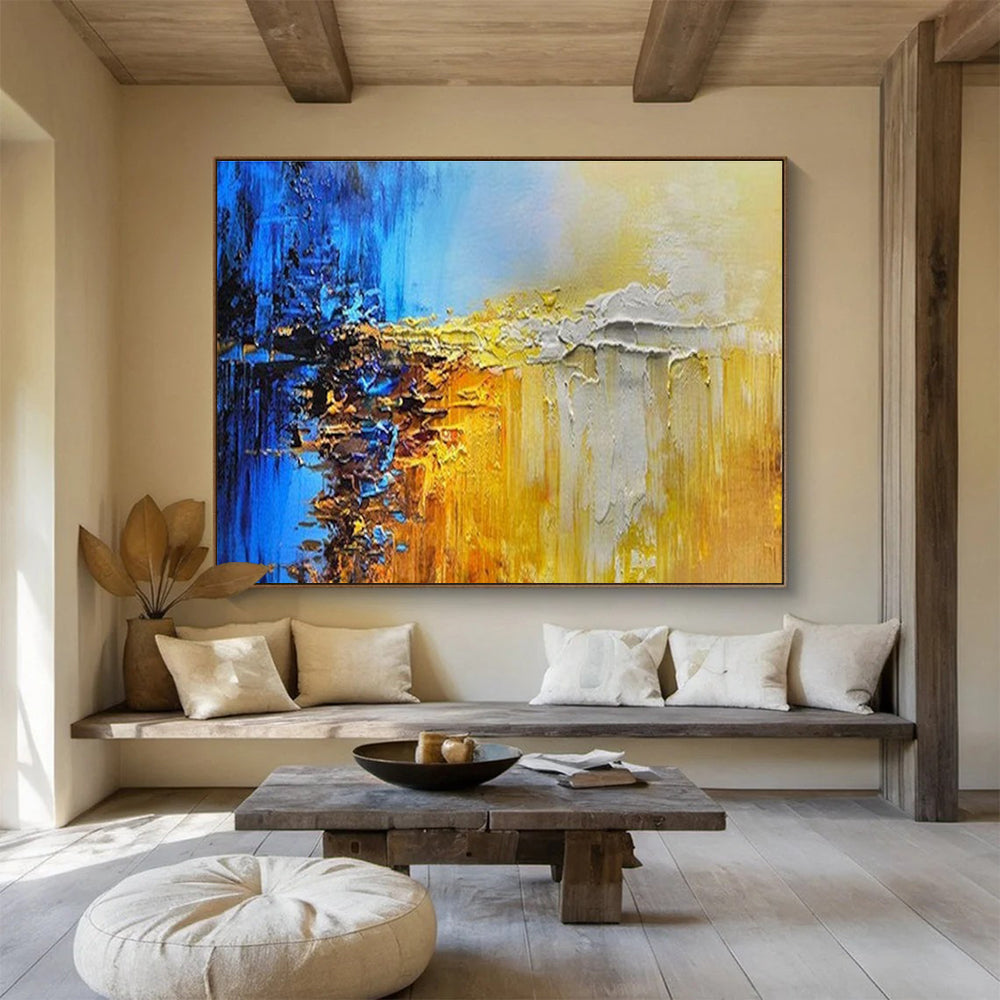 Color Block Abstract Painting with Blue, Yellow, and Grey Tones THY179