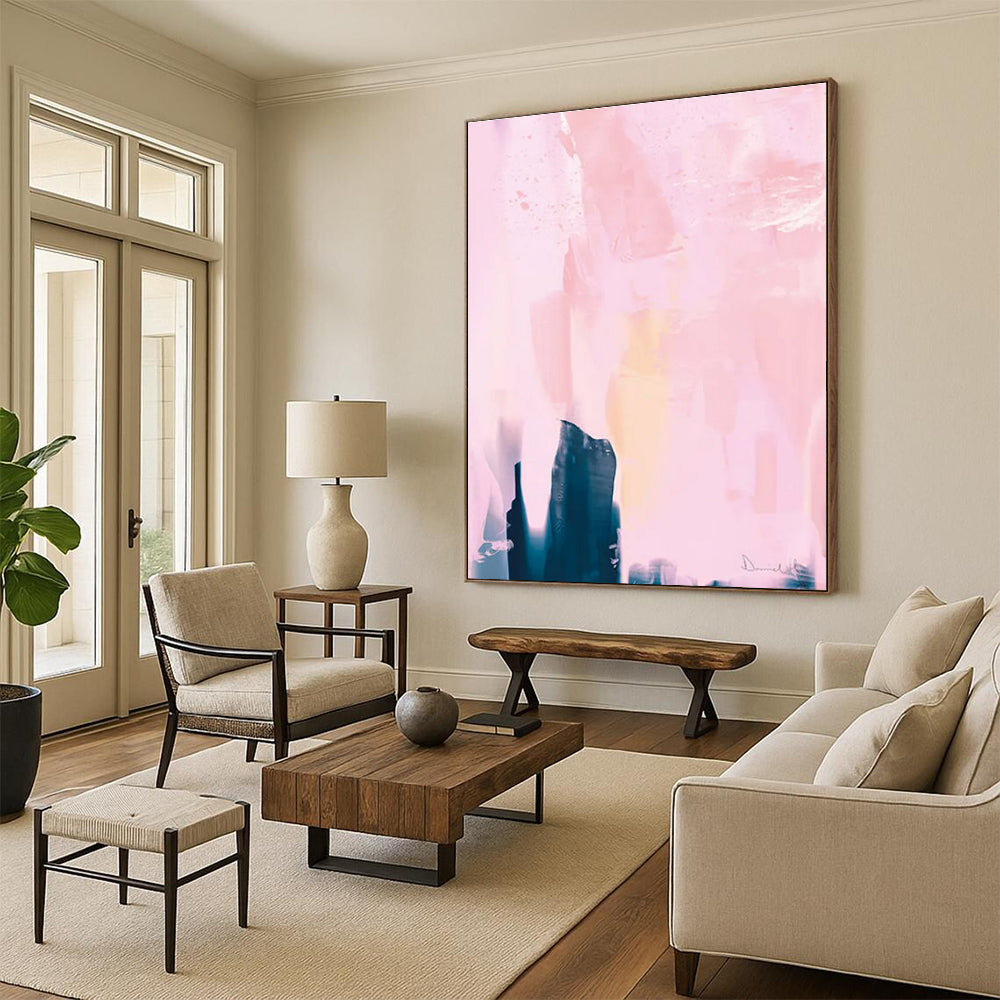 Pink and Blue Soft - toned Abstract Painting ADGE180