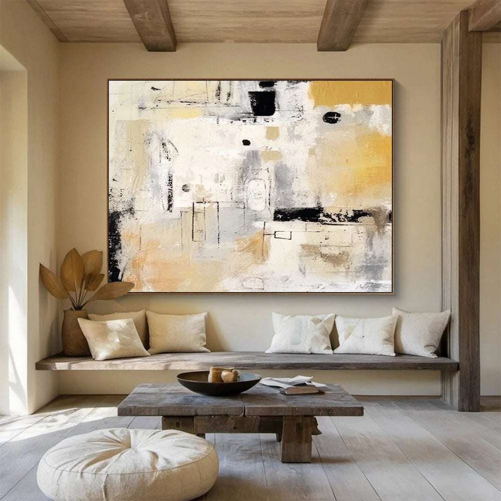 Beige Grey Black Abstract Geometric Painting THY060