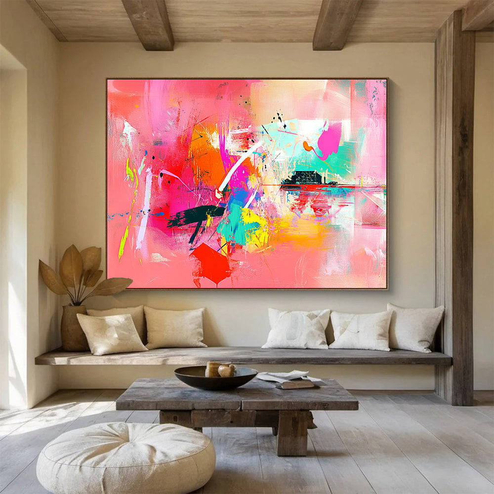 Pink - Based Colorful Abstract Painting with Vivid Hues DYP126