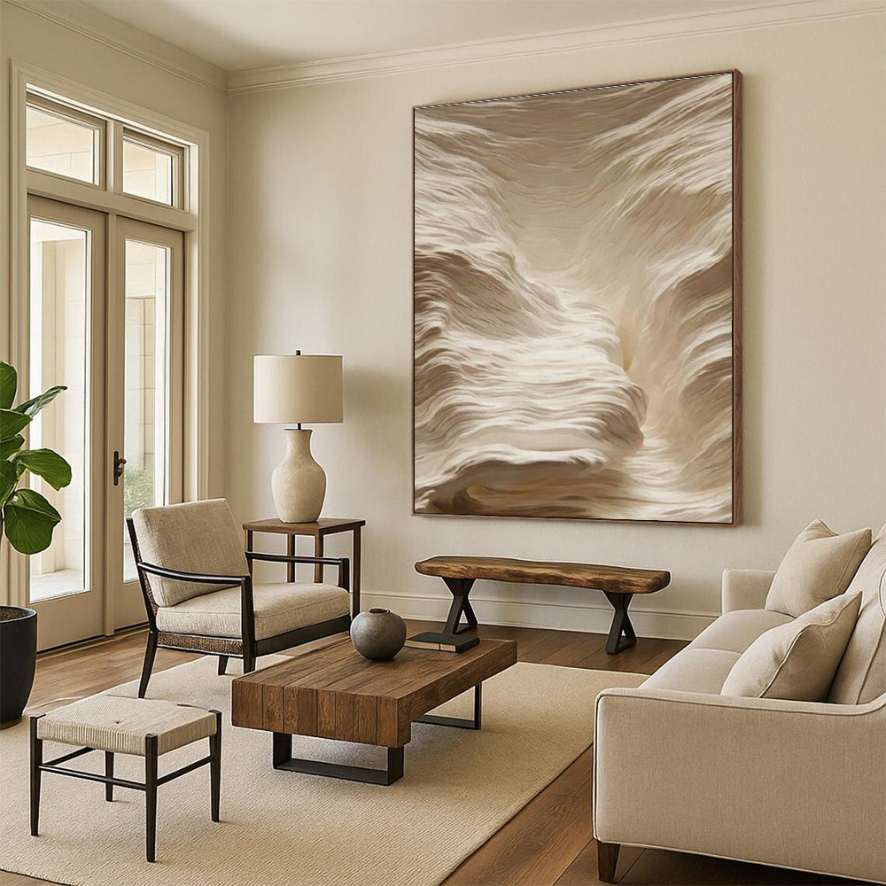 Beige Textured Wave Abstract Painting ADGE023