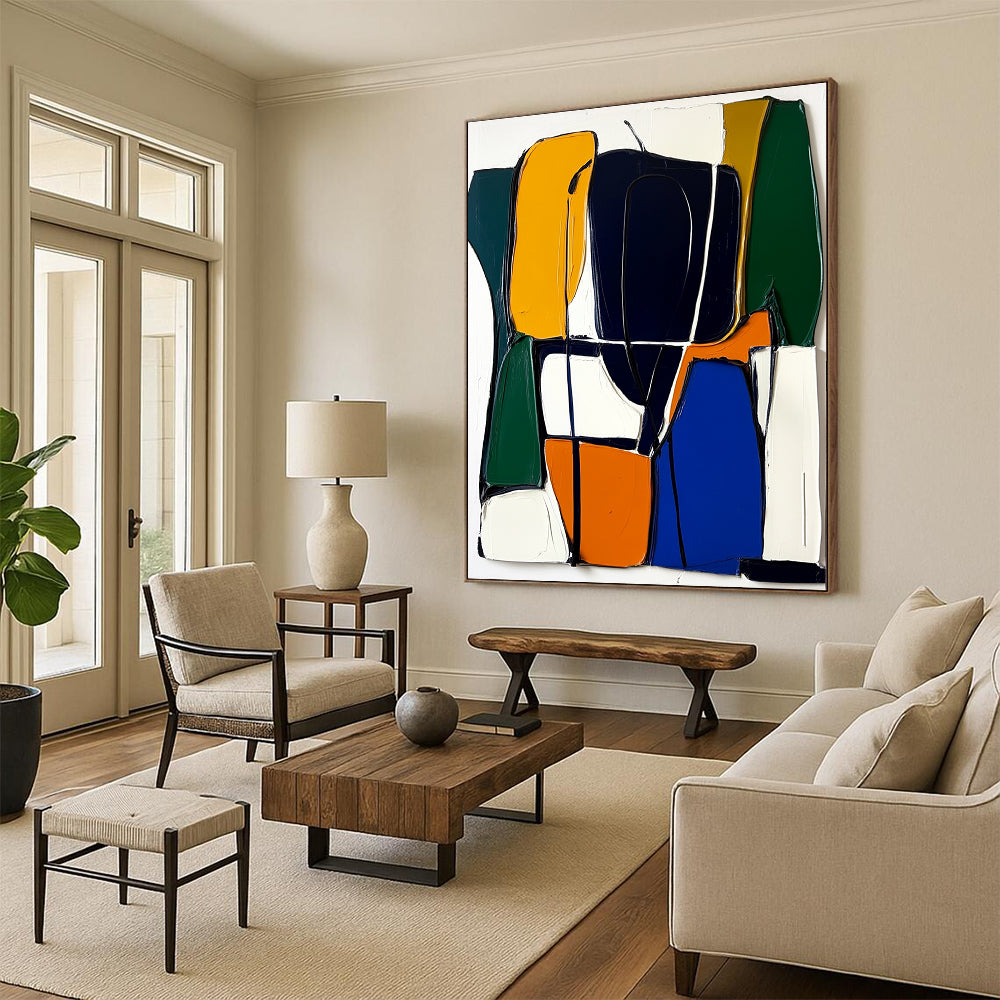 Colorful Geometric Abstract Painting with Textured Shapes GER613