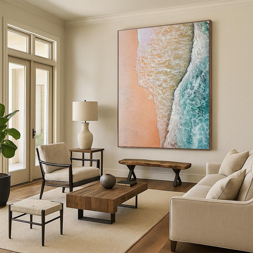 Peach Blue Green Aerial Abstract Painting ADGE044
