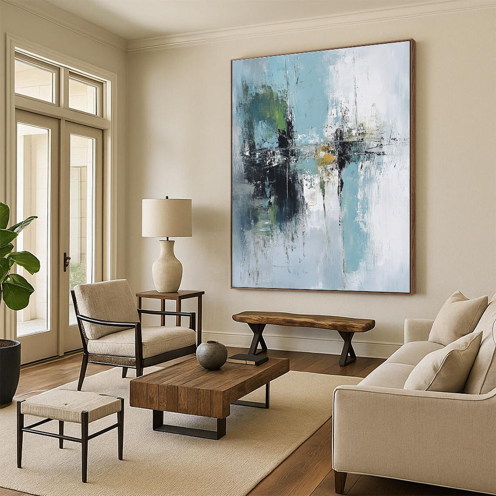 Light Blue Green Abstract Painting with Subtle Reflections GER758