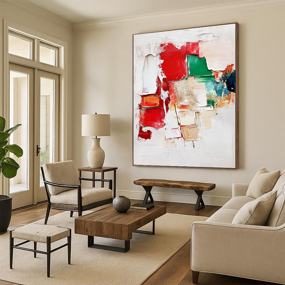 Colorful Patchwork Abstract Painting with Thick Impasto GER589