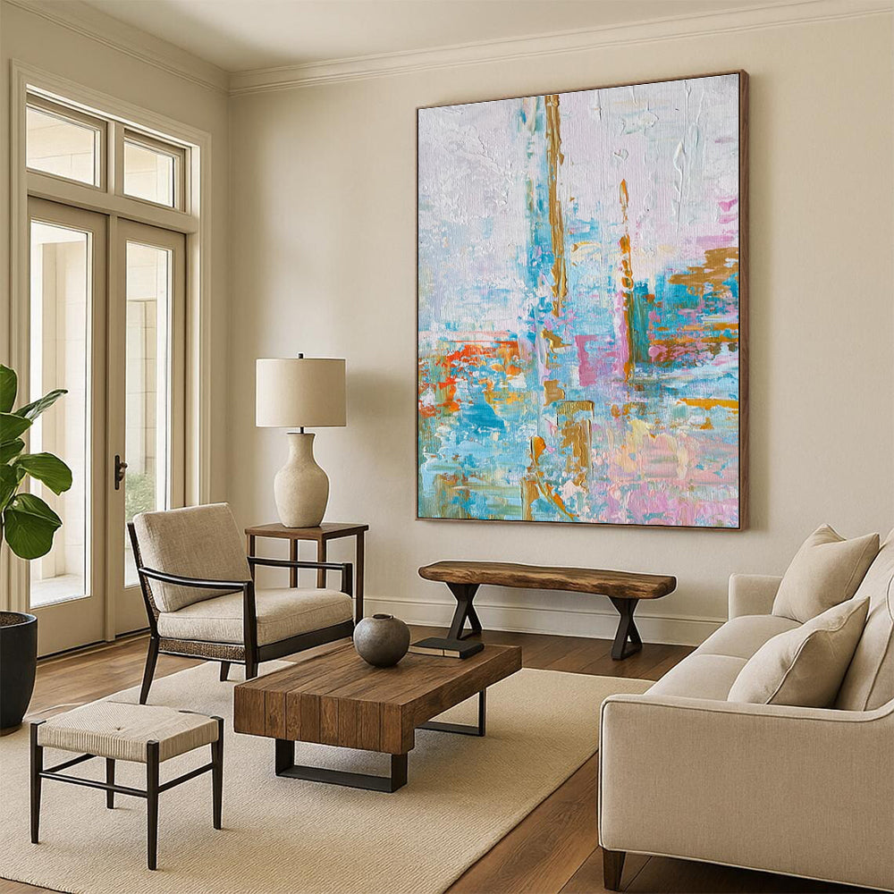 Soft Color Abstract Cityscape Painting with Delicate Lines ADGE465