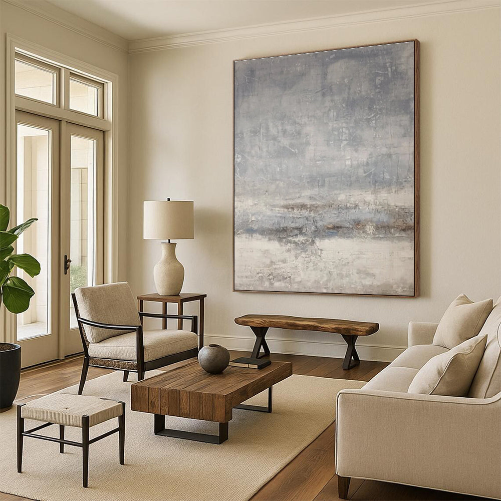Gray - layered Abstract Painting for Calm Spaces ADGE058