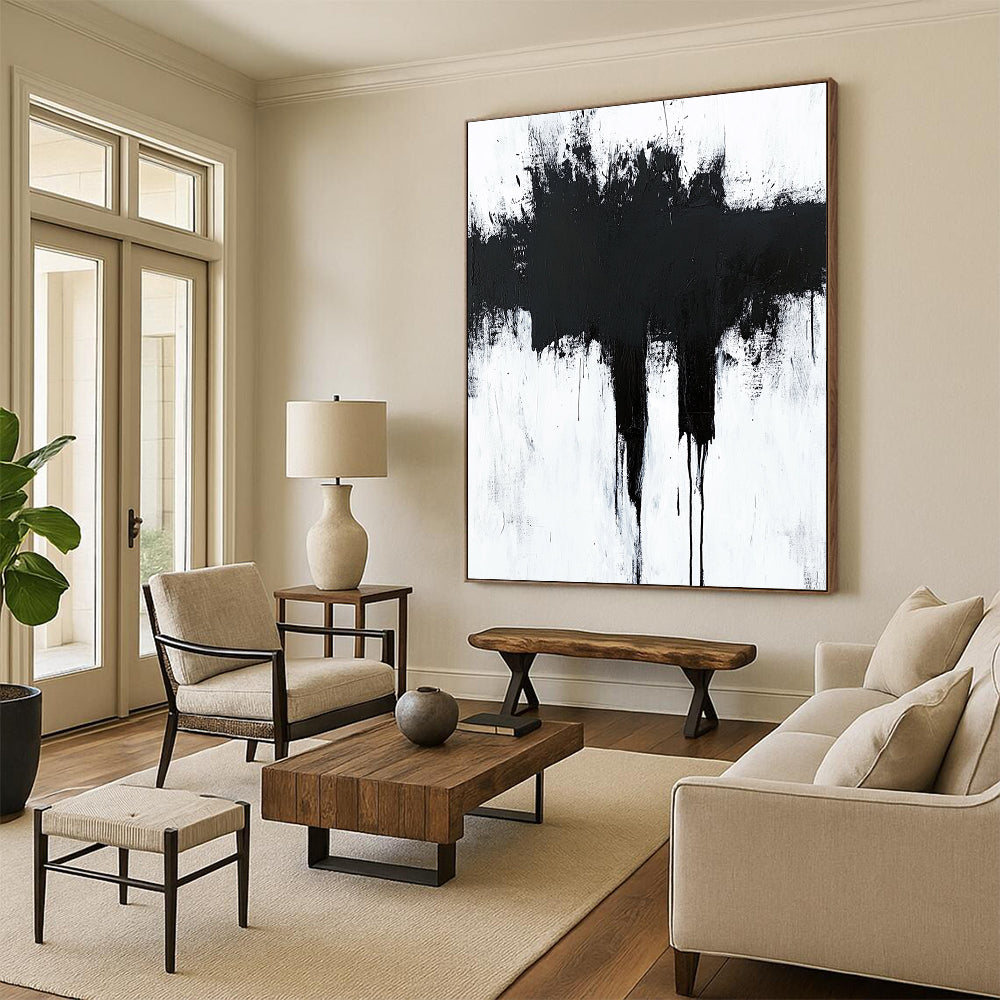Dramatic Black Drip Abstract with White Background GER346