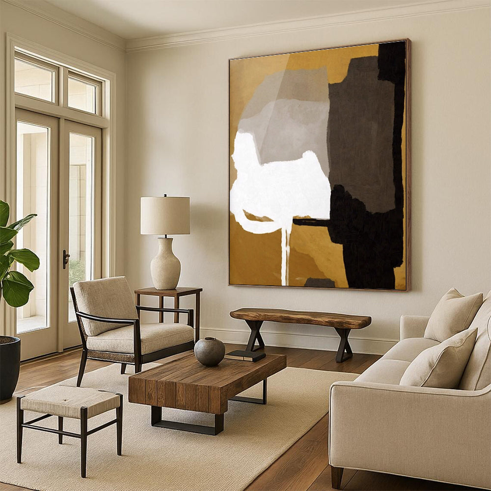 Gold and Gray Abstract Forms Painting ADGE236