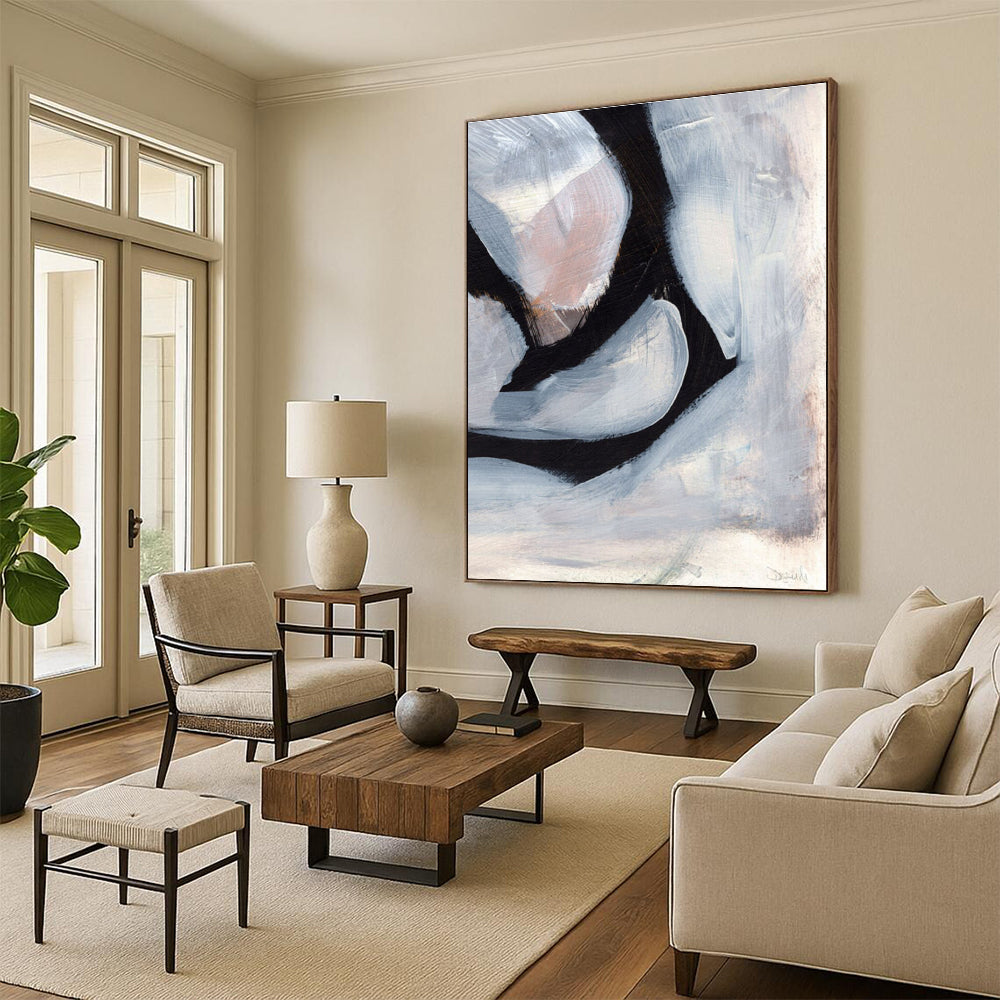 Gray and Black Layered Shapes Abstract Painting ADGE228