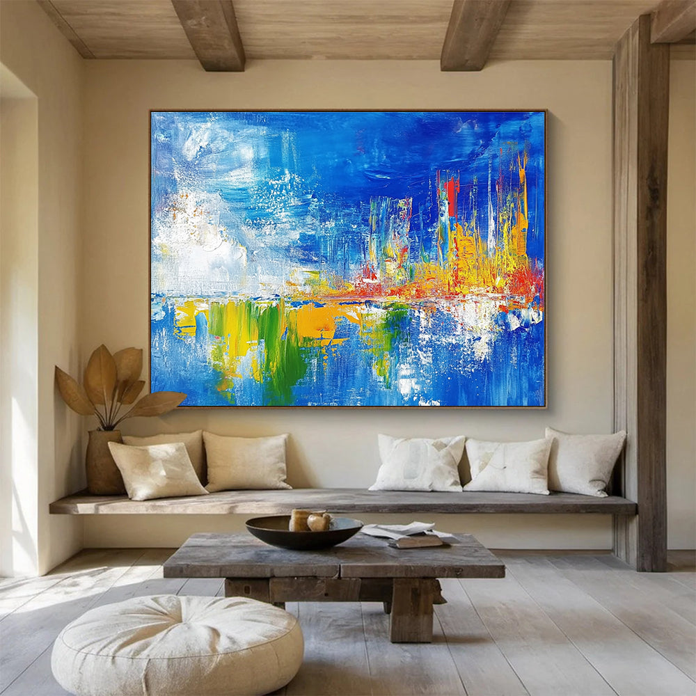 Colorful Cityscape Abstract Painting with Vivid Reflections DYP189
