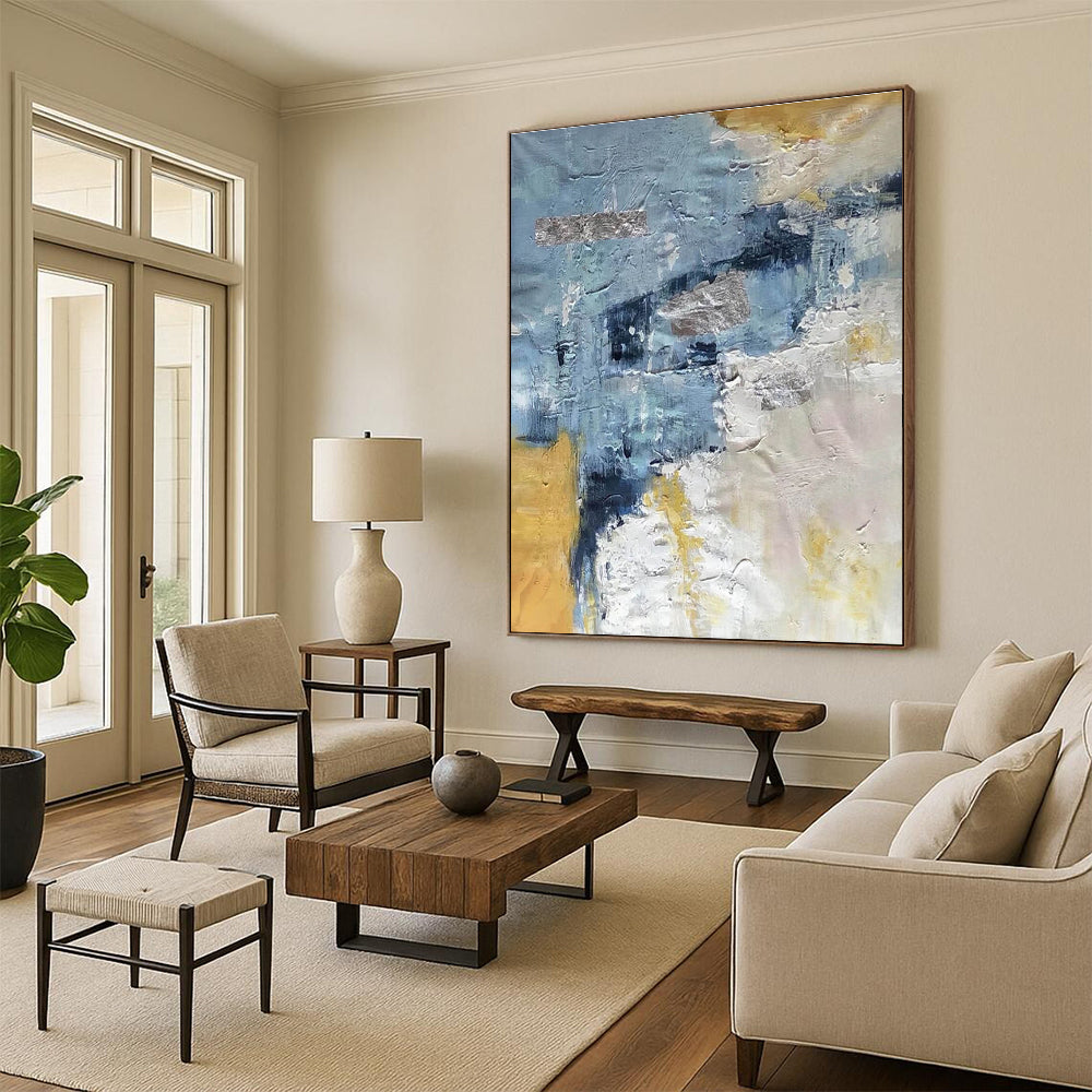 Blue and Gold Textured Abstract Painting ADGE255