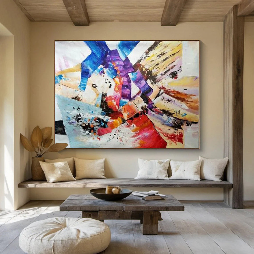 Colorful Geometric Collage Abstract Painting with Mixed Shapes and Hues THY283