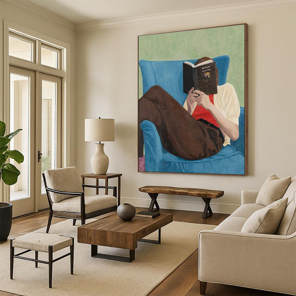 Figure Reading Book on Blue Chair Abstract Painting ADGE303
