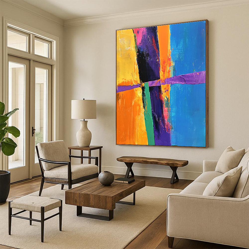 Bright Color Block Abstract Painting with Dynamic Shapes GER406