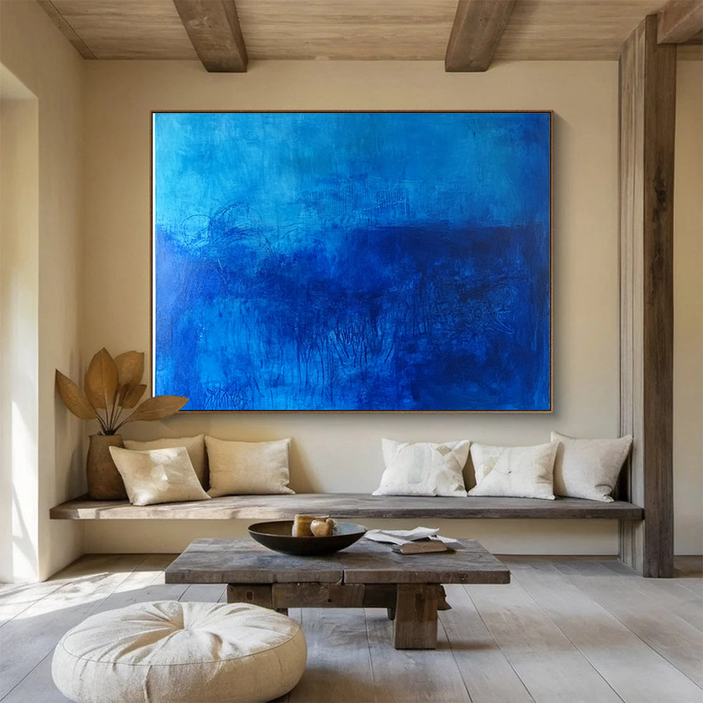 Monochromatic Blue Abstract Painting with Hidden Details DYP197