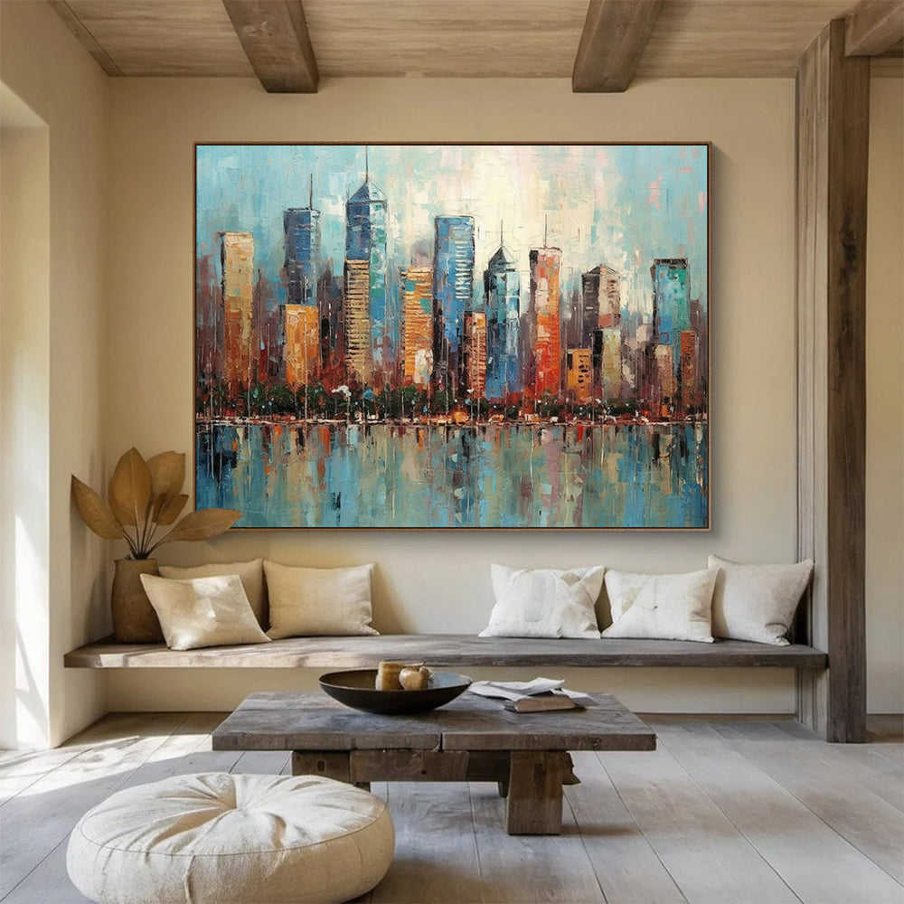 Blue Orange Cityscape Abstract Painting THY076