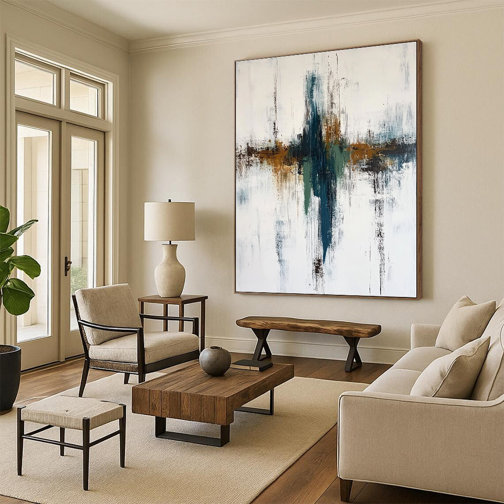 Teal Brown Abstract Painting with Subtle Gradients GER498