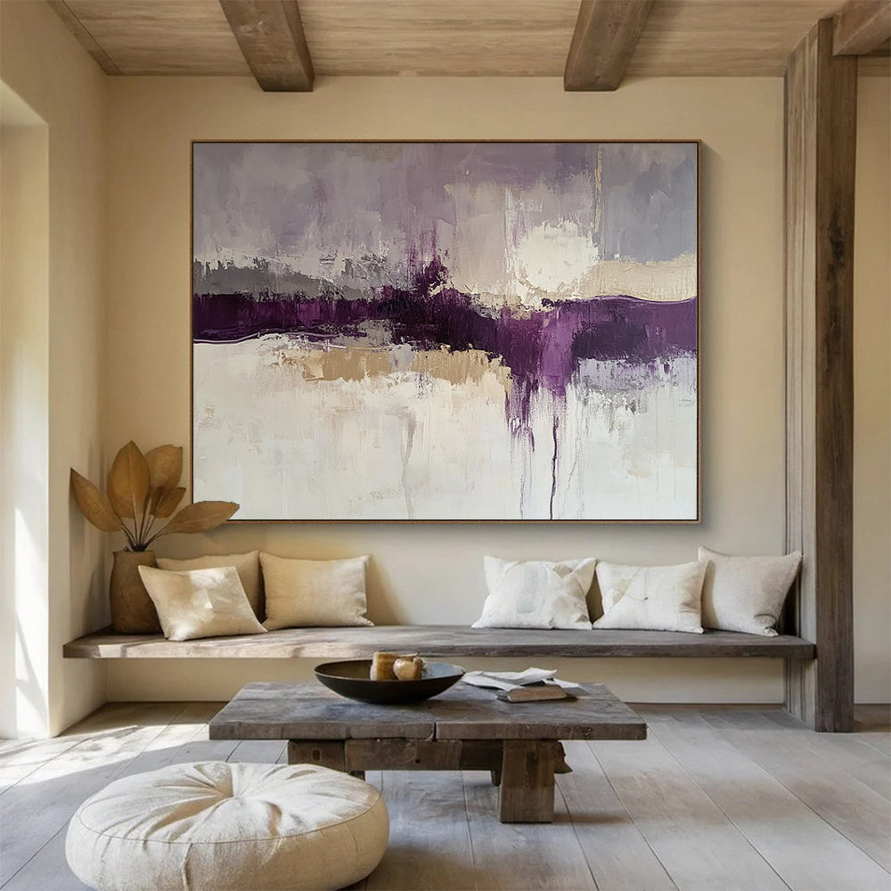 Purple and Beige Abstract Landscape Painting with Textured Layers DYP248