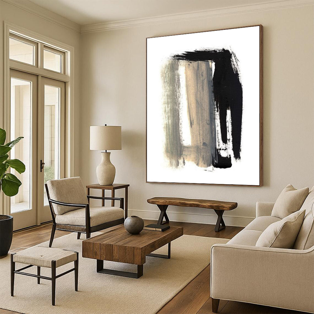 Black and Gray Bold Brushstrokes Abstract Painting ADGE157