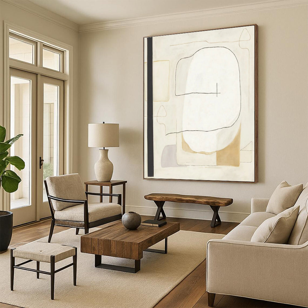 Beige Grey Minimalist Abstract Painting ADGE025