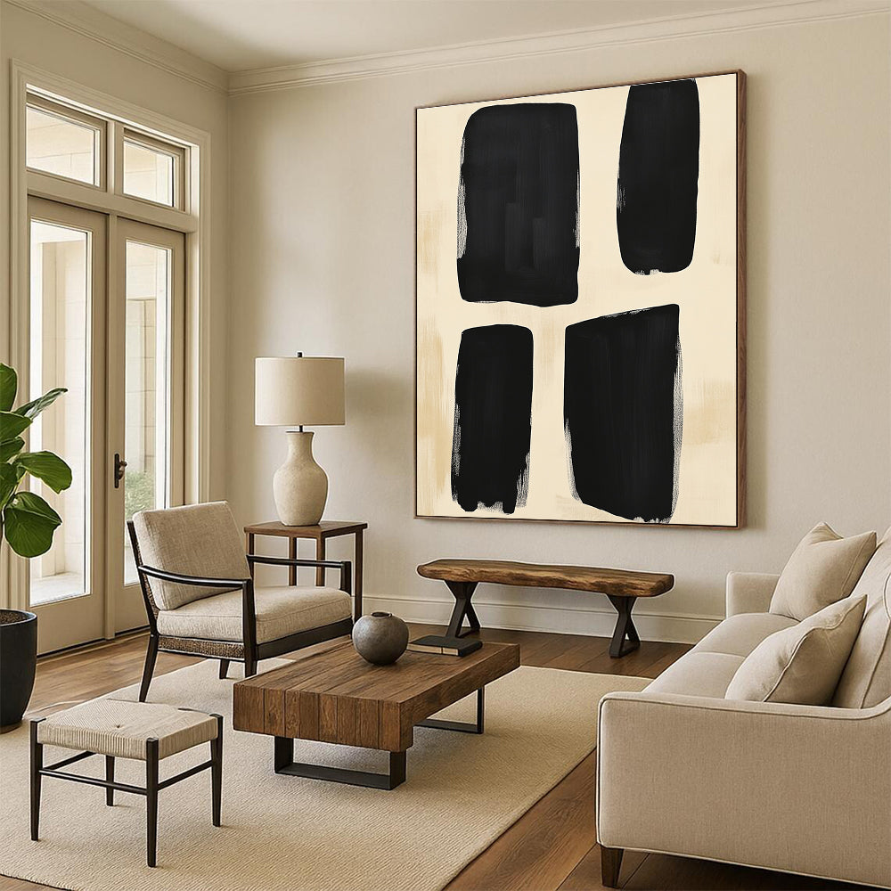 Black Beige Rectangular Forms Abstract Painting GER829