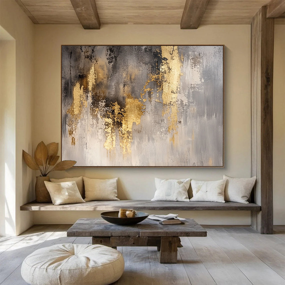Grey and Gold Abstract Painting with Textured Brushstrokes DYP167