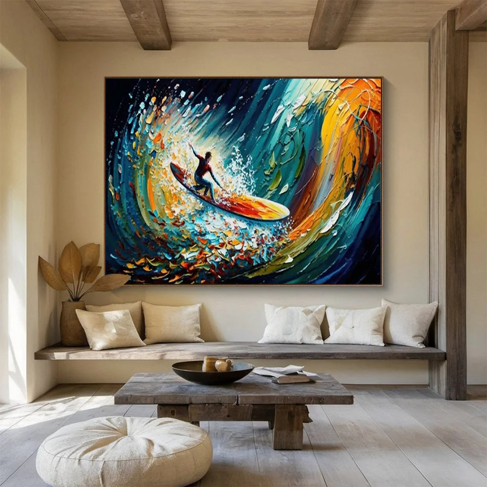 Dynamic Surfer Wave Abstract Painting with Vibrant Color Swirls THY261
