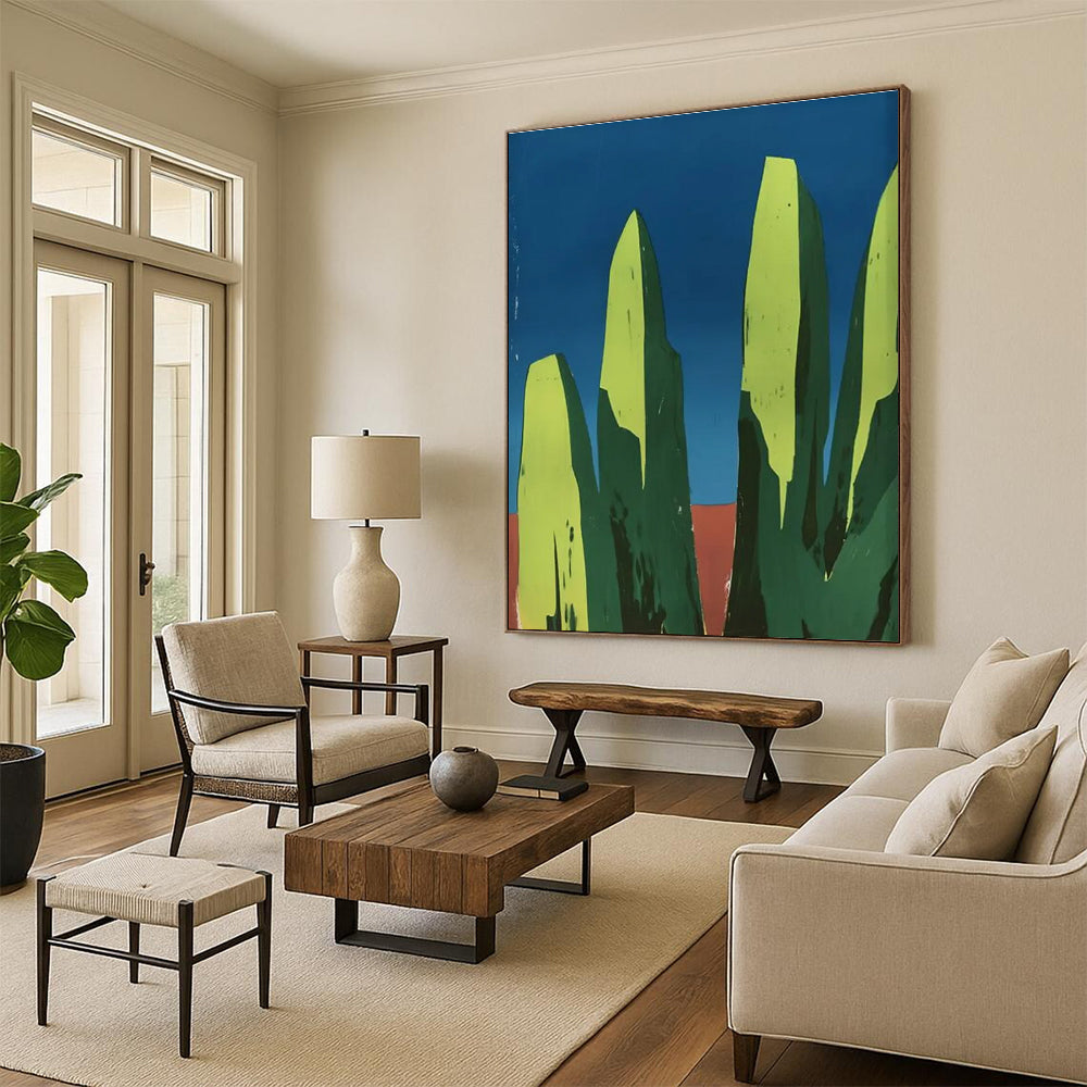 Minimalist Abstract Cacti Painting with Bold Colors ADGE093