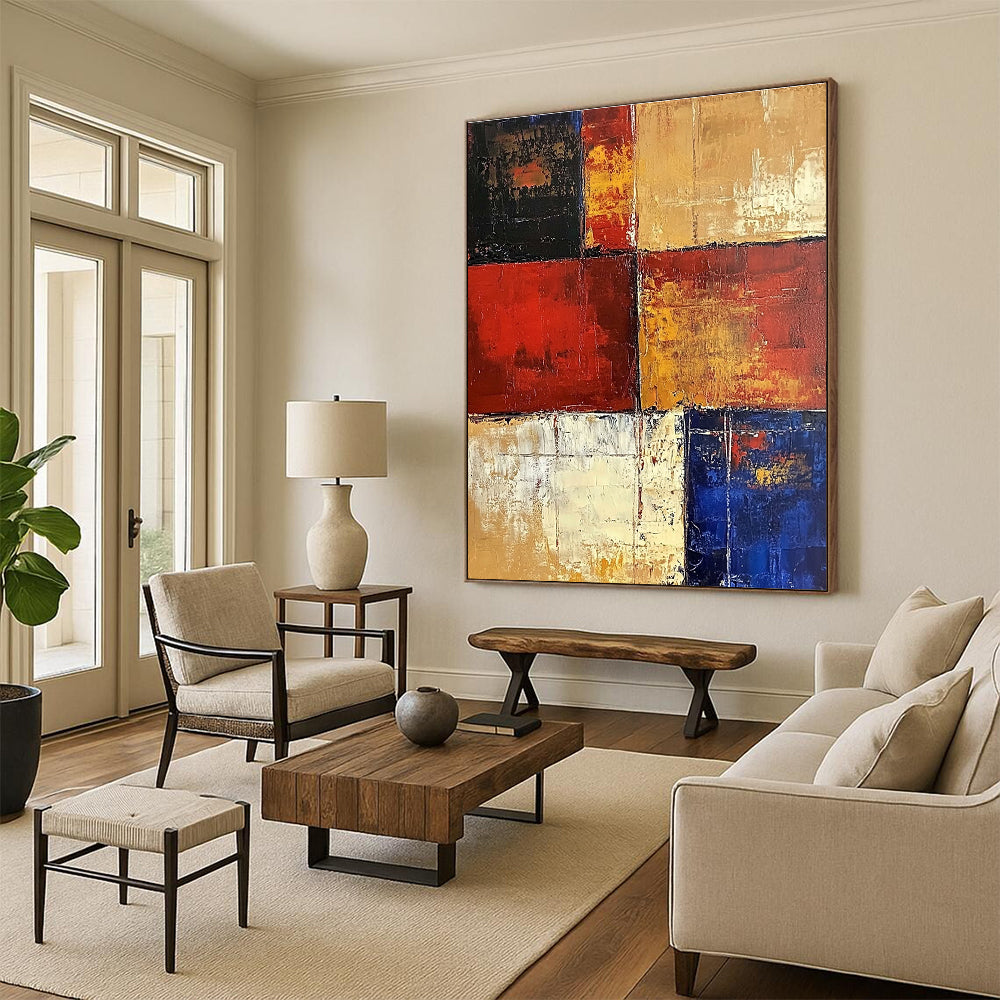 Red Yellow and Blue Abstract Painting with Geometric Blocks GER475