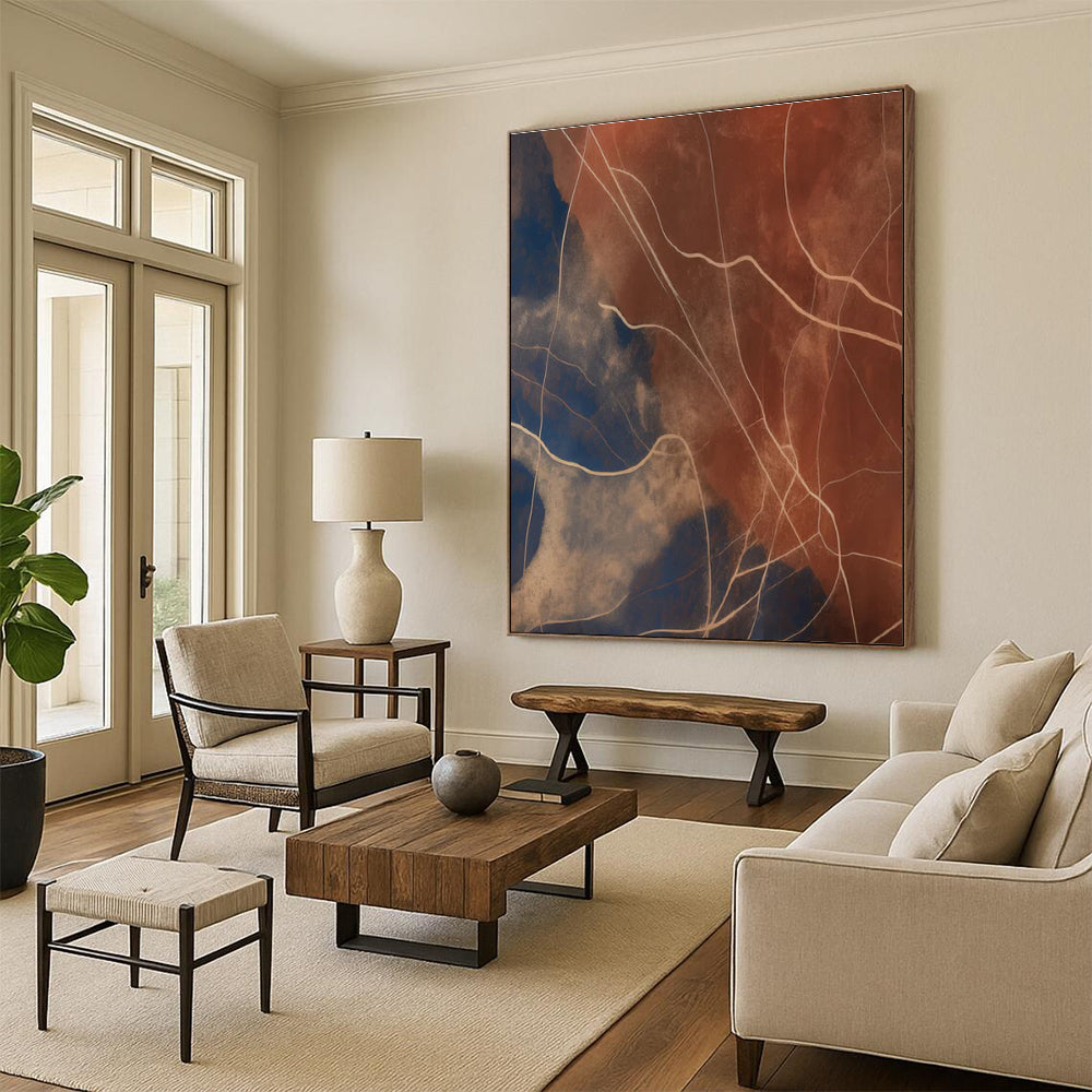 Line - Textured Earth Tones Abstract Painting with Brown and Blue ADGE120