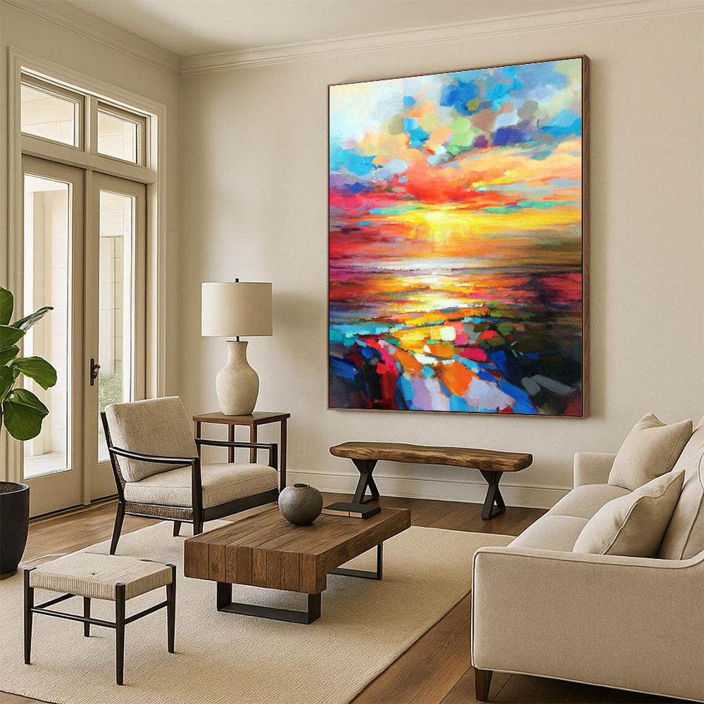 Expansive Custom - Made Abstract Mural for Dining Room & Entryway DLZ1071
