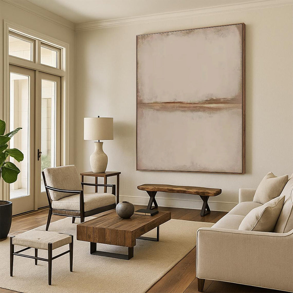 Beige Minimalist Abstract Painting with Subtle Line ADGE494