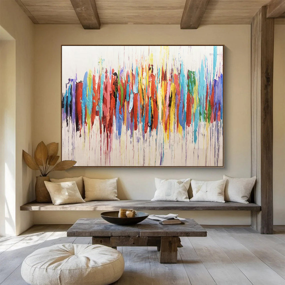 Colorful Drip Abstract Painting with Mixed Bright Hues THY211
