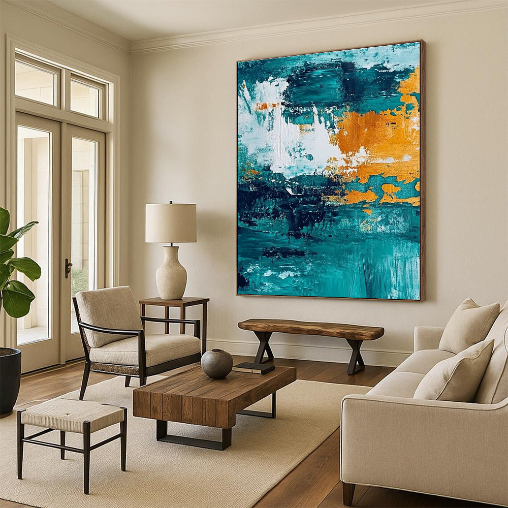 Teal Orange Abstract Painting with Textured Strokes GER793