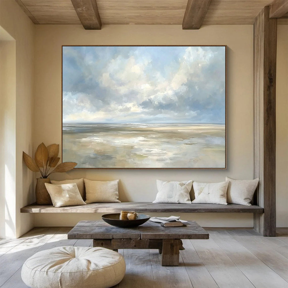Blue and White Seaside Sky Abstract Painting DYP135