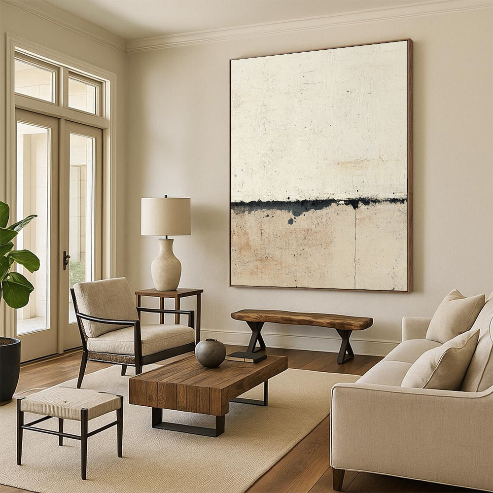 Large abstract painting depicting the transition between concrete and sand with soft edges and subtle tones in a Rothko-inspired style.STSC701