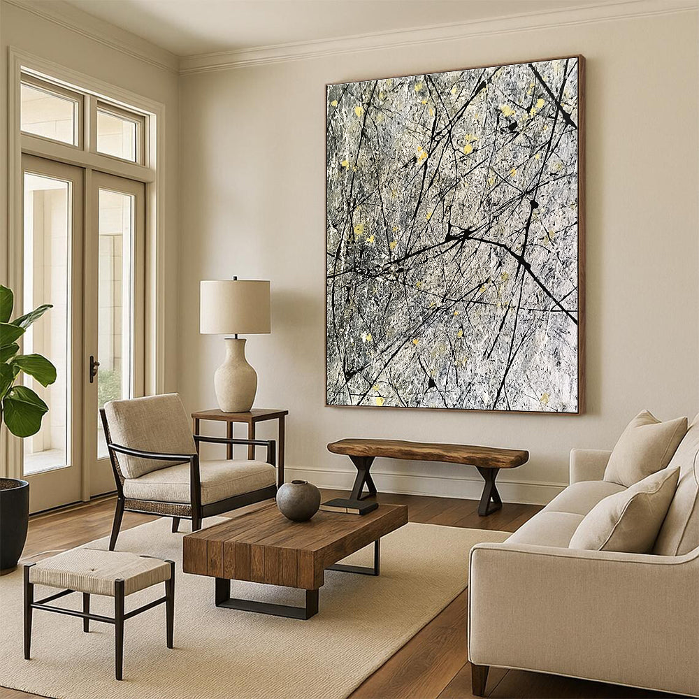 Gray Yellow Line Abstract Painting with Dynamic Strokes GER778