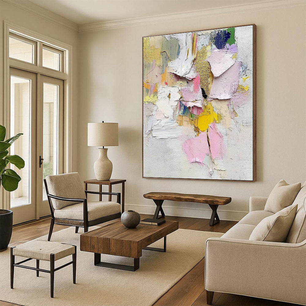 Colorful Patchwork Abstract Painting with Gold Accents GER620